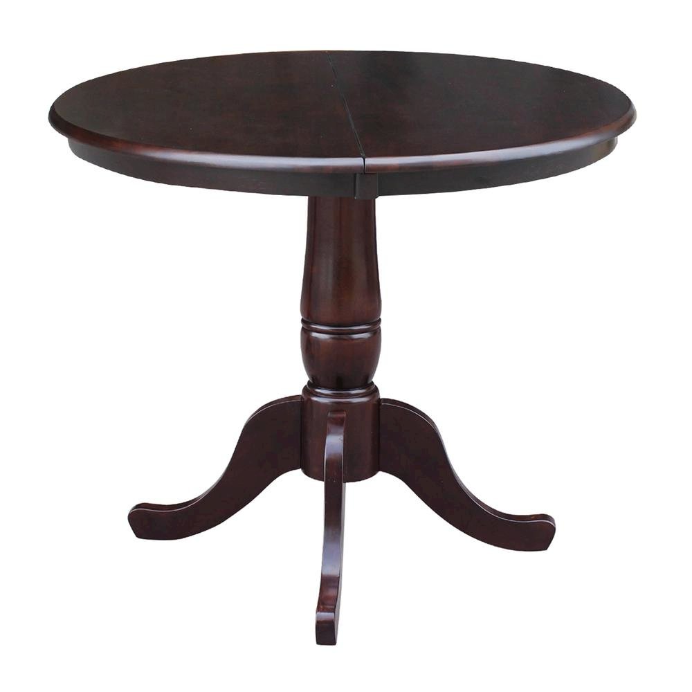 36" Round Top Pedestal Table With 12" Leaf - 28.9"H - Dining Height, Rich Mocha. Picture 1