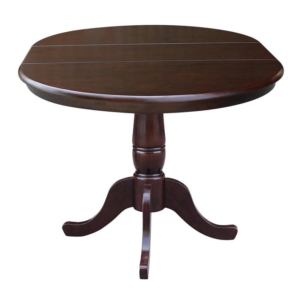 36" Round Top Pedestal Table With 12" Leaf - 28.9"H - Dining Height, Rich Mocha. Picture 3