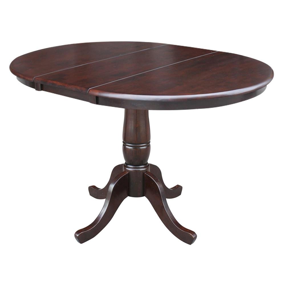 36" Round Top Pedestal Table With 12" Leaf - 28.9"H - Dining Height, Rich Mocha. Picture 4