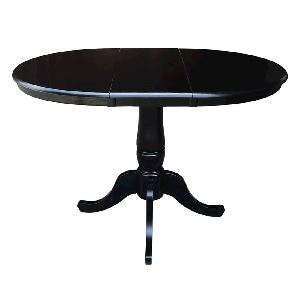 36" Round Top Pedestal Table With 12" Leaf - 28.9"H - Dining Height, Black. Picture 4