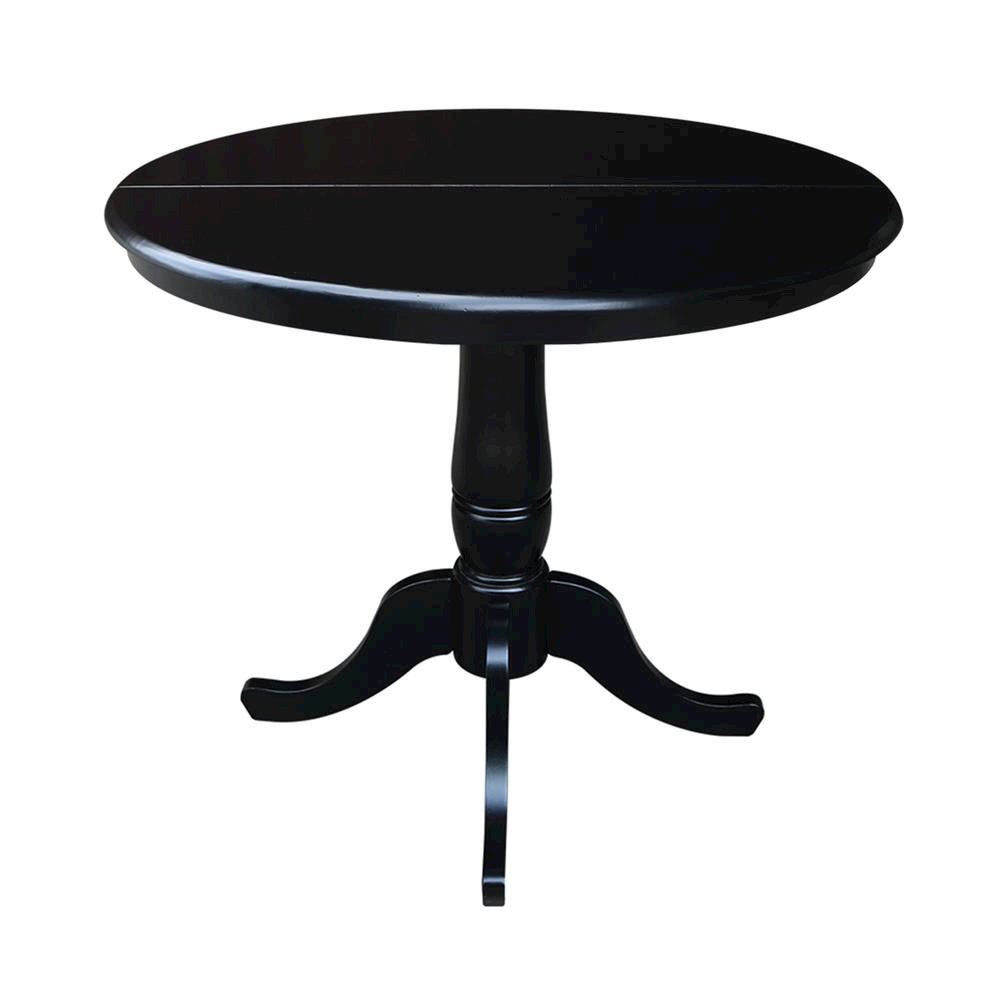 36" Round Top Pedestal Table With 12" Leaf - 28.9"H - Dining Height, Black. Picture 1