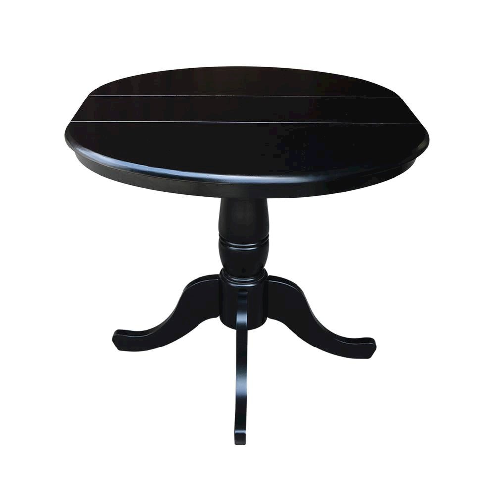 36" Round Top Pedestal Table With 12" Leaf - 28.9"H - Dining Height, Black. Picture 3