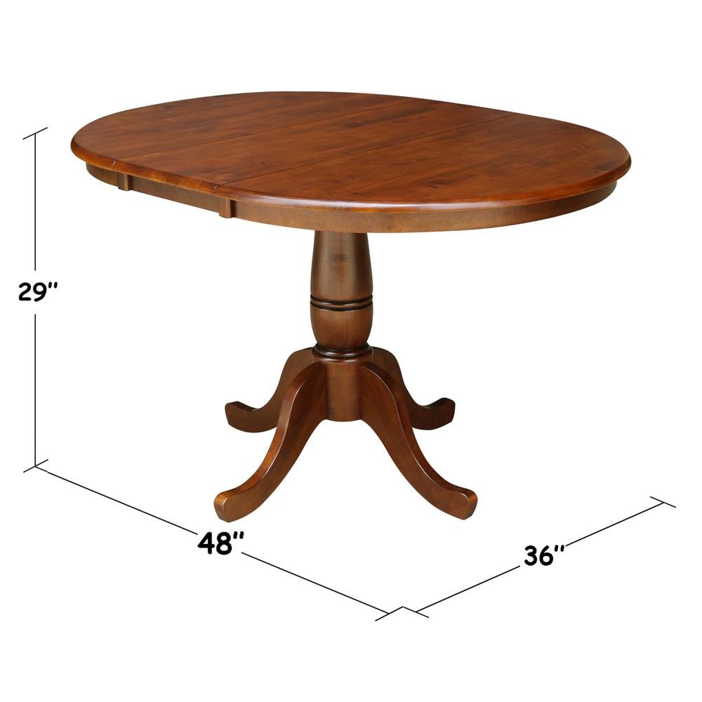 36" Round Top Pedestal Table With 12" Leaf - 28.9"H - Dining Height, Espresso. Picture 7