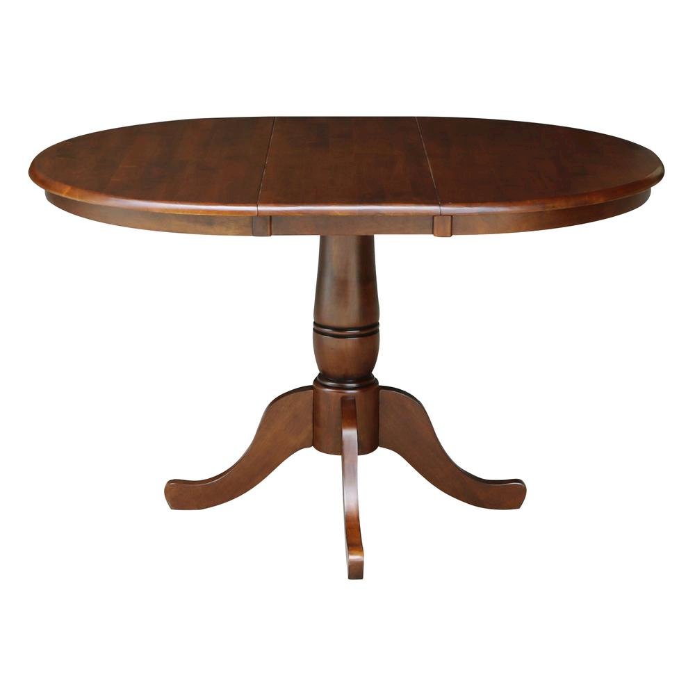 36" Round Top Pedestal Table With 12" Leaf - 28.9"H - Dining Height, Espresso. Picture 2
