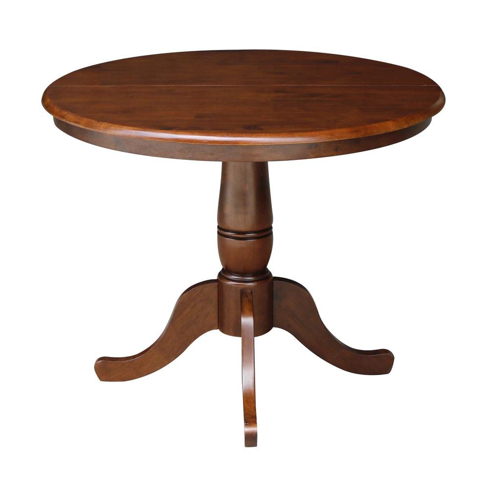 36" Round Top Pedestal Table With 12" Leaf - 28.9"H - Dining Height, Espresso. Picture 4