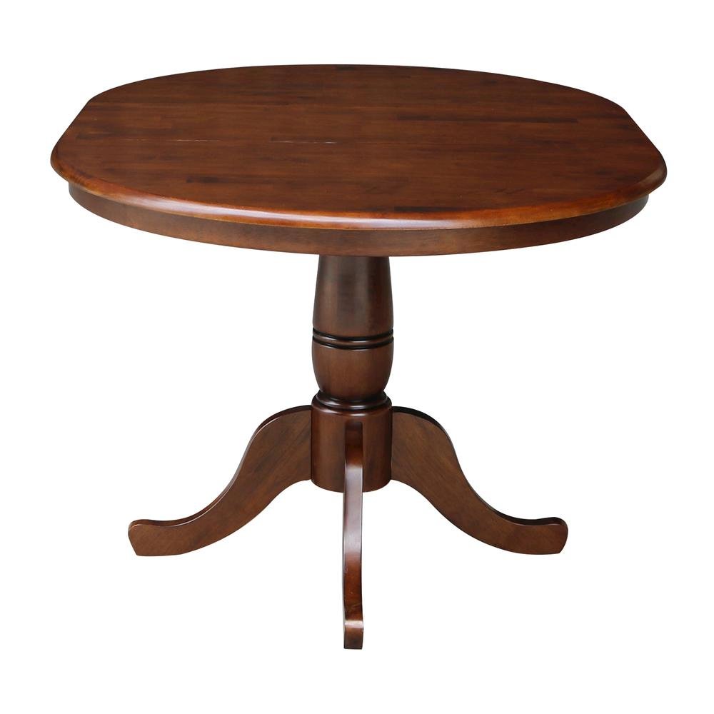 36" Round Top Pedestal Table With 12" Leaf - 28.9"H - Dining Height, Espresso. Picture 3