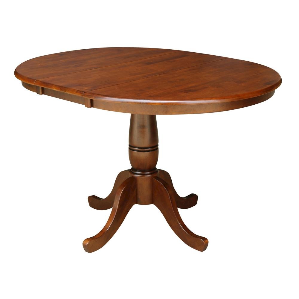 36" Round Top Pedestal Table With 12" Leaf - 28.9"H - Dining Height, Espresso. Picture 5