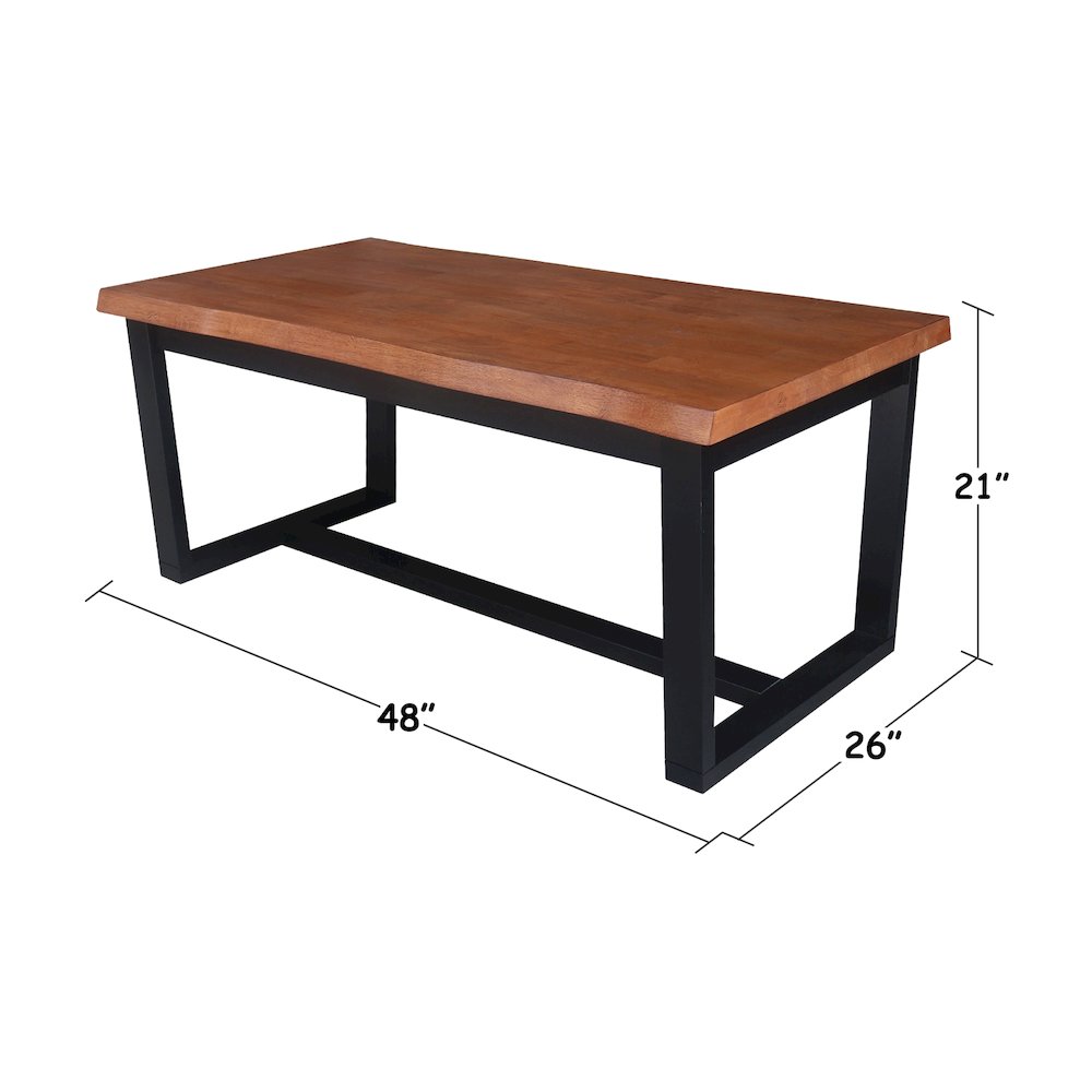 Live Edge Solid Wood Coffee Table, Bourbon Oak/Black. Picture 7