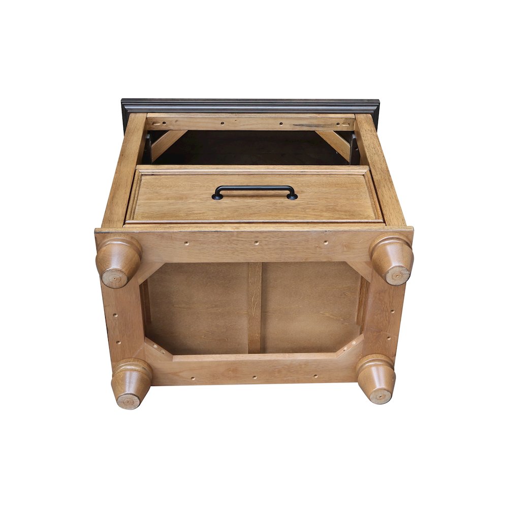 Solid Wood 1-Drawer Nightstand, Hickory & Washed Coal Two-Tone Bedside Table. Picture 10