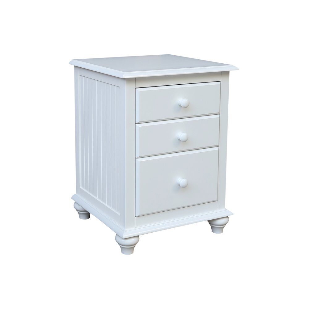 Solid Wood 3-Drawer Nightstand, Classic White Bedside Table with Tiered Storage. Picture 8