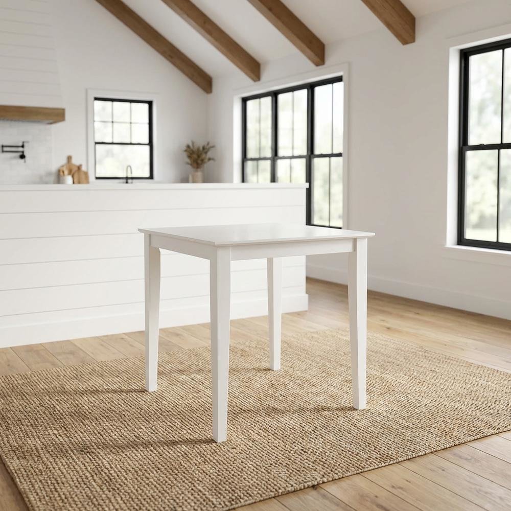 Counter Height Outdoor Dining Table with Solid Wood Top in White. Picture 7