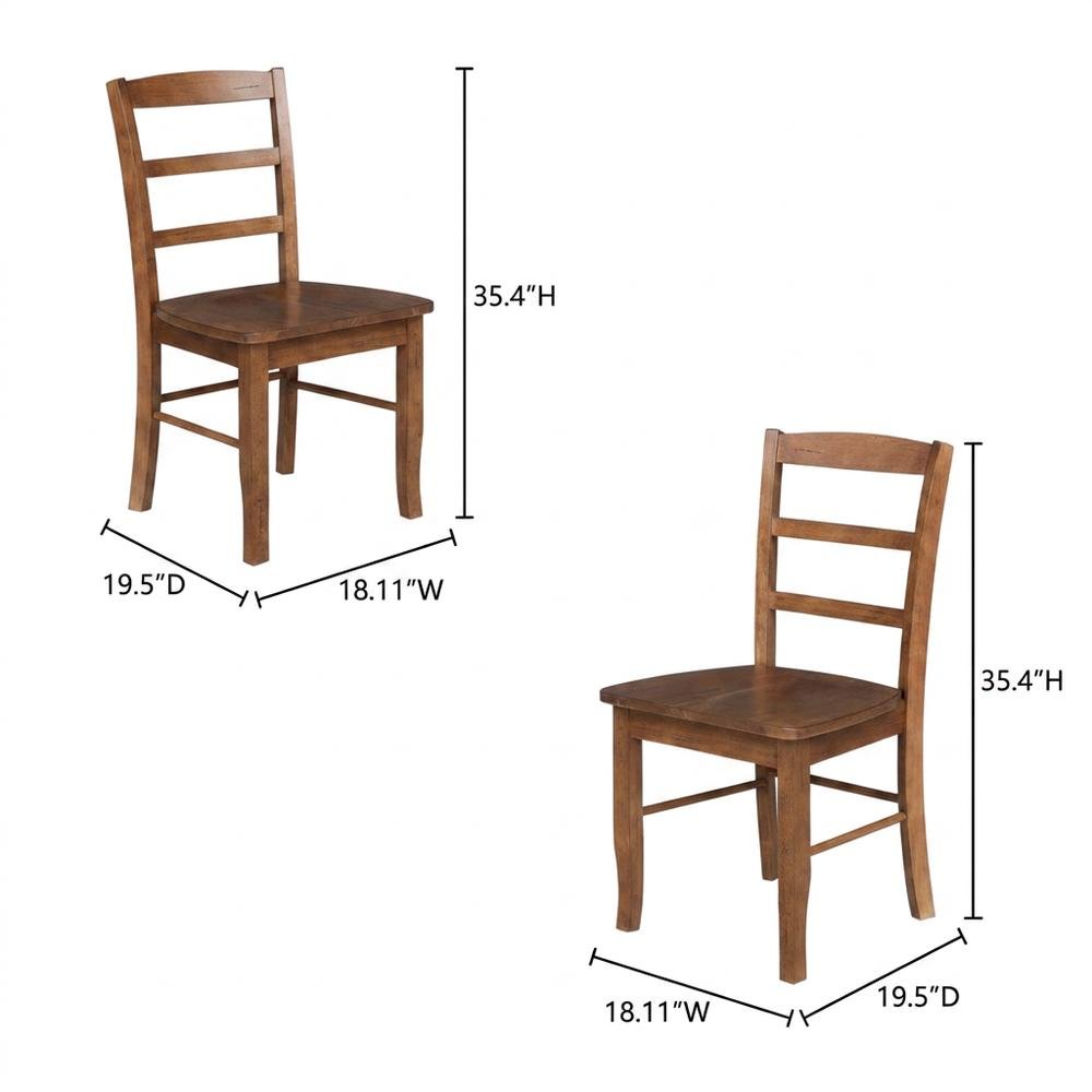 Distressed-Finish Solid Wood Ladderback Farmhouse Dining Chairs, Set of 2. Picture 5