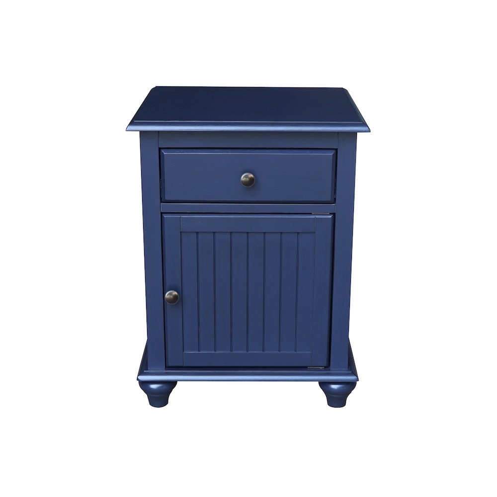 Solid Wood Nightstand with Storage Cabinet, Modern Denim Blue Bedside Table. Picture 1