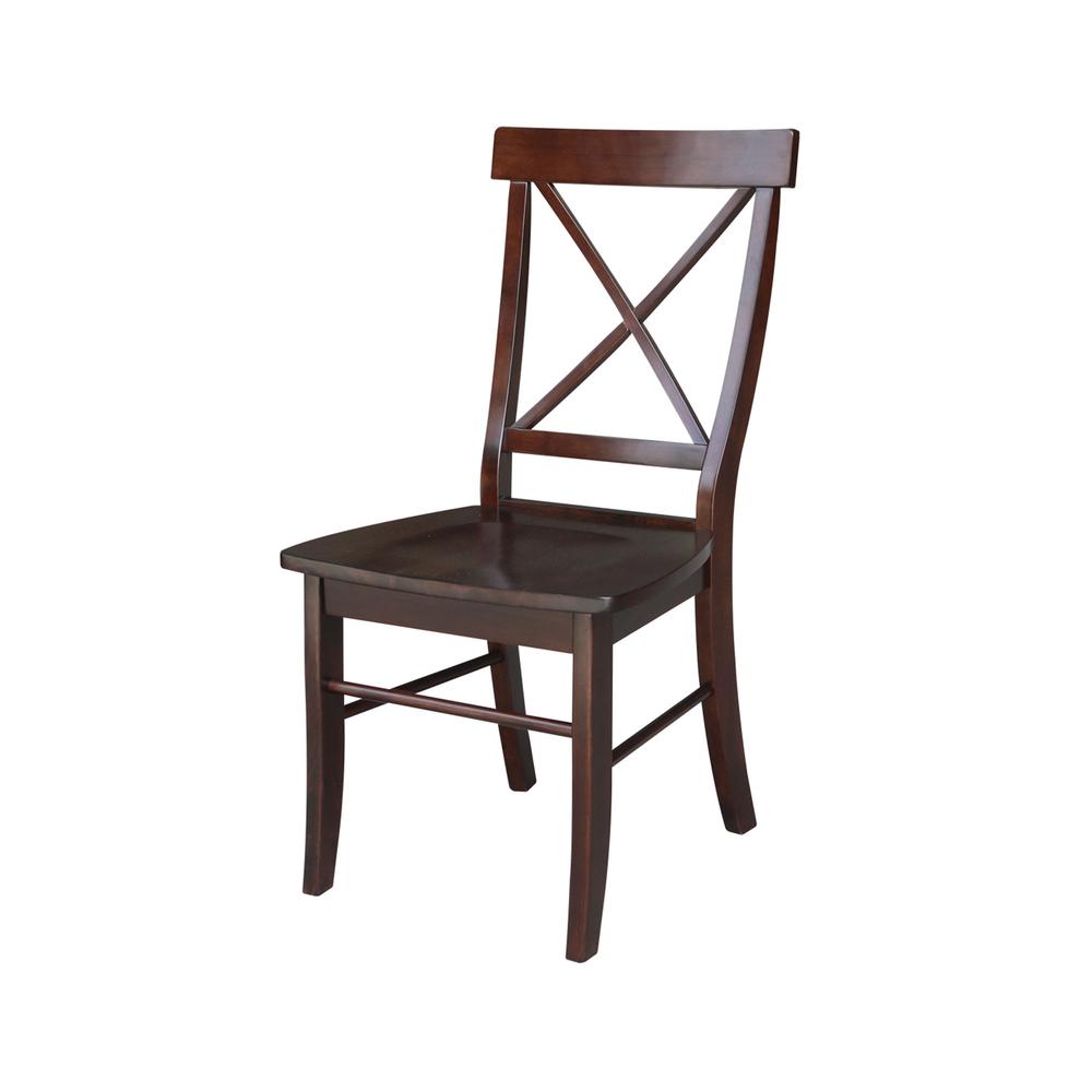 Set of Two X-Back Chairs  with Solid Wood Seats , Rich Mocha. Picture 1