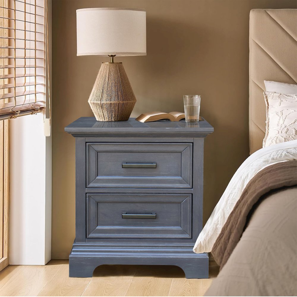 2-Drawer Nightstand with USB Charging Port, Modern Heather Gray Bedside Table. Picture 2