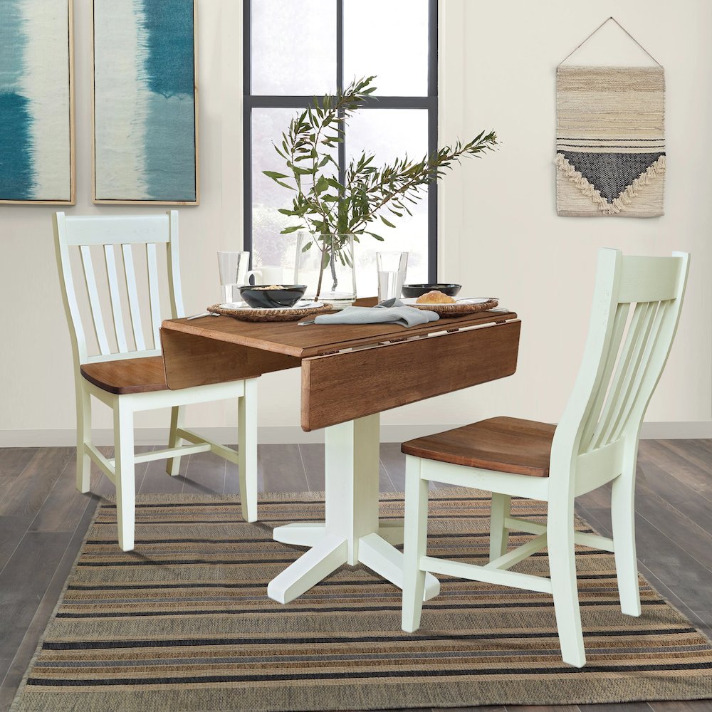36" Round Drop Leaf Table with Two Dining Chairs. Picture 3
