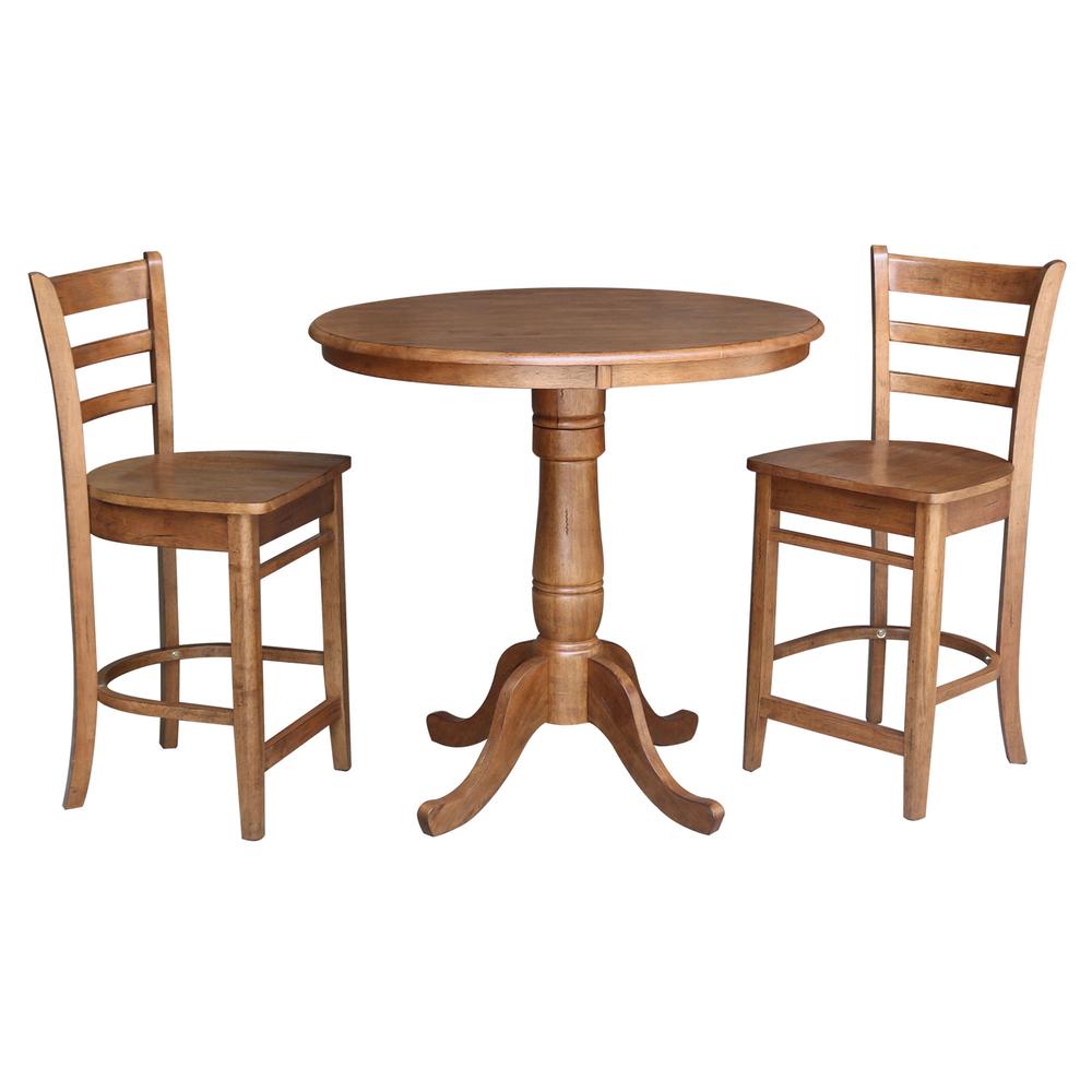 36" Round Top Pedestal Table with 2 Emily Counter Height Stools - 3 Piece Set. Picture 2