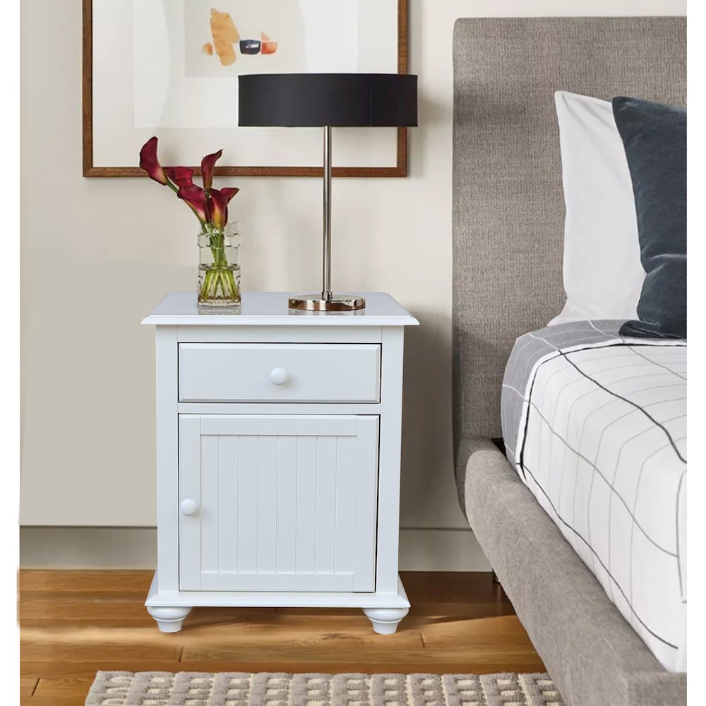 Solid Wood Nightstand with Storage Cabinet, Classic White Bedside Table. Picture 3