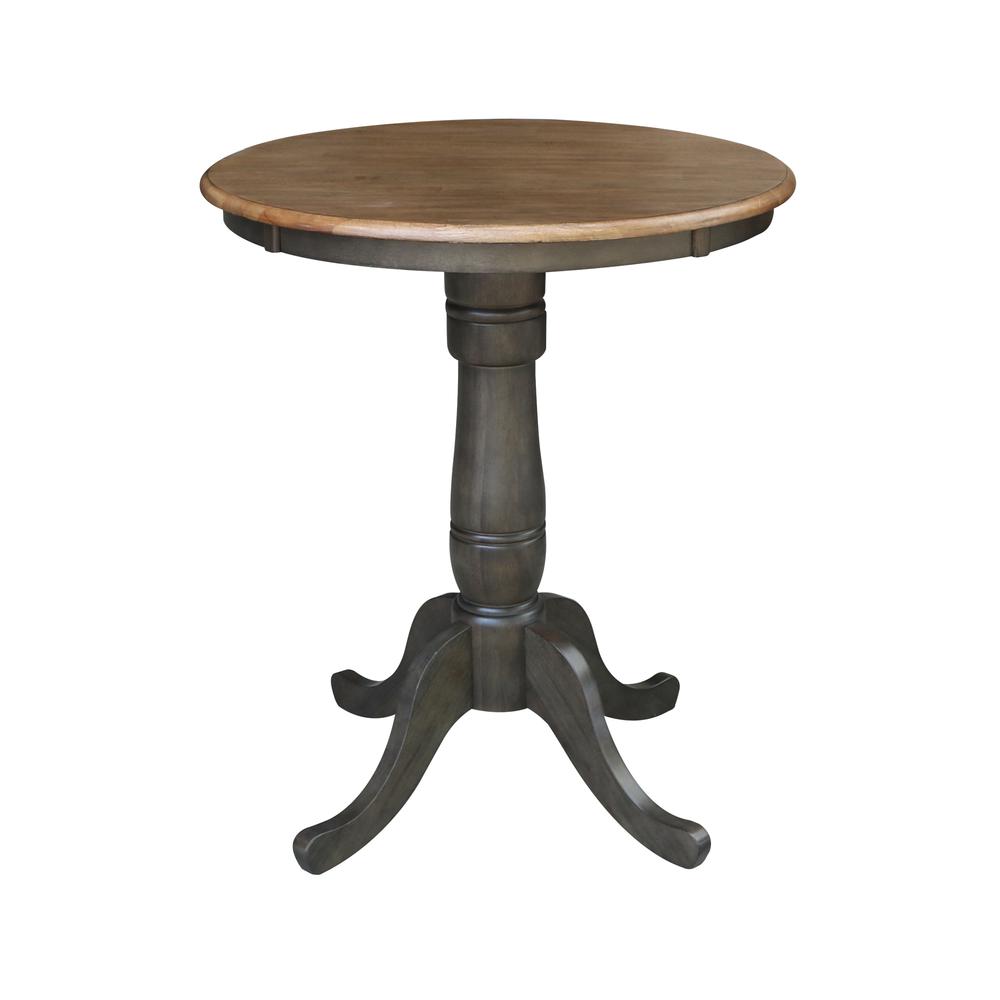 30" Round Pedestal Gathering Height Table With 2 X-Back Counter Height Stools. Picture 4