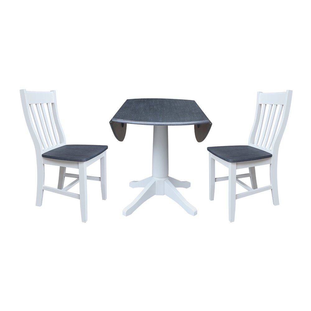 42" Round Top Dual Drop Leaf Pedestal Table with 2 Dining Chairs. Picture 3