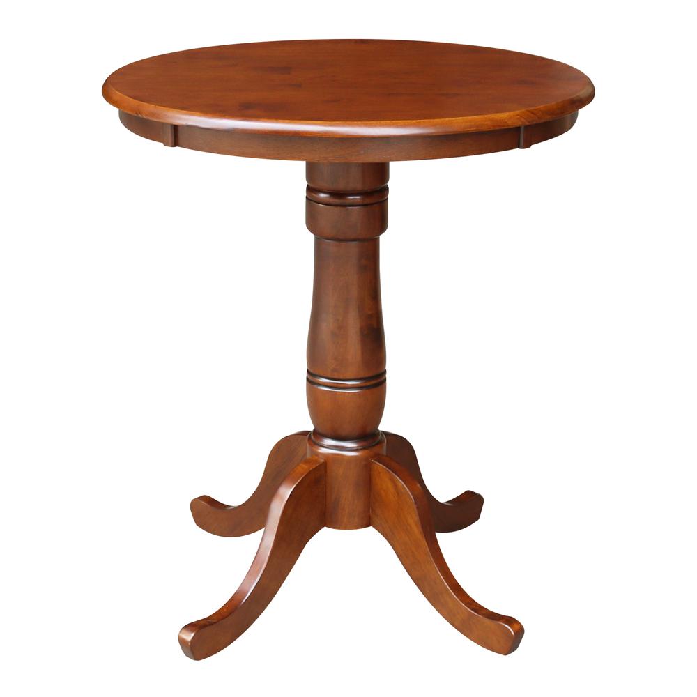 30" Round Pedestal Gathering Height Table with 2 Emily Counter Height Stools. Picture 3