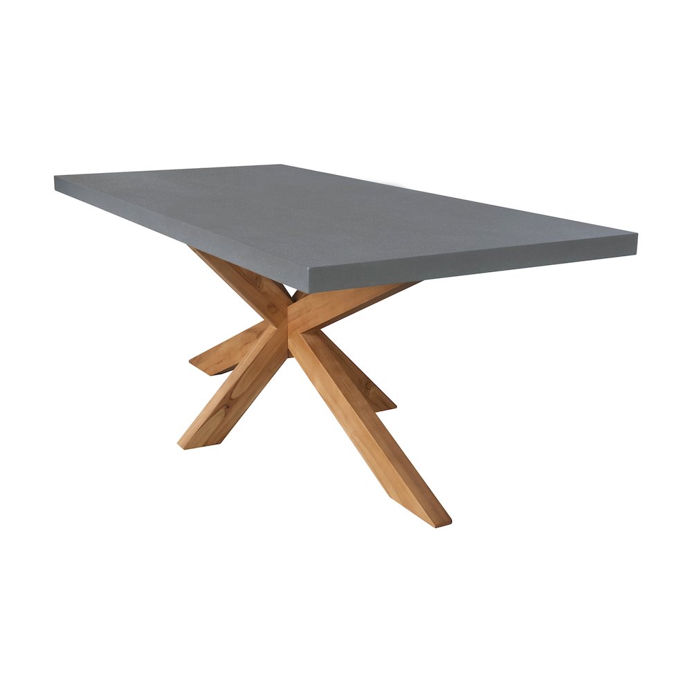 Outdoor Teak Patio Dining Table with Polystone Top, Natural/Gray. Picture 2