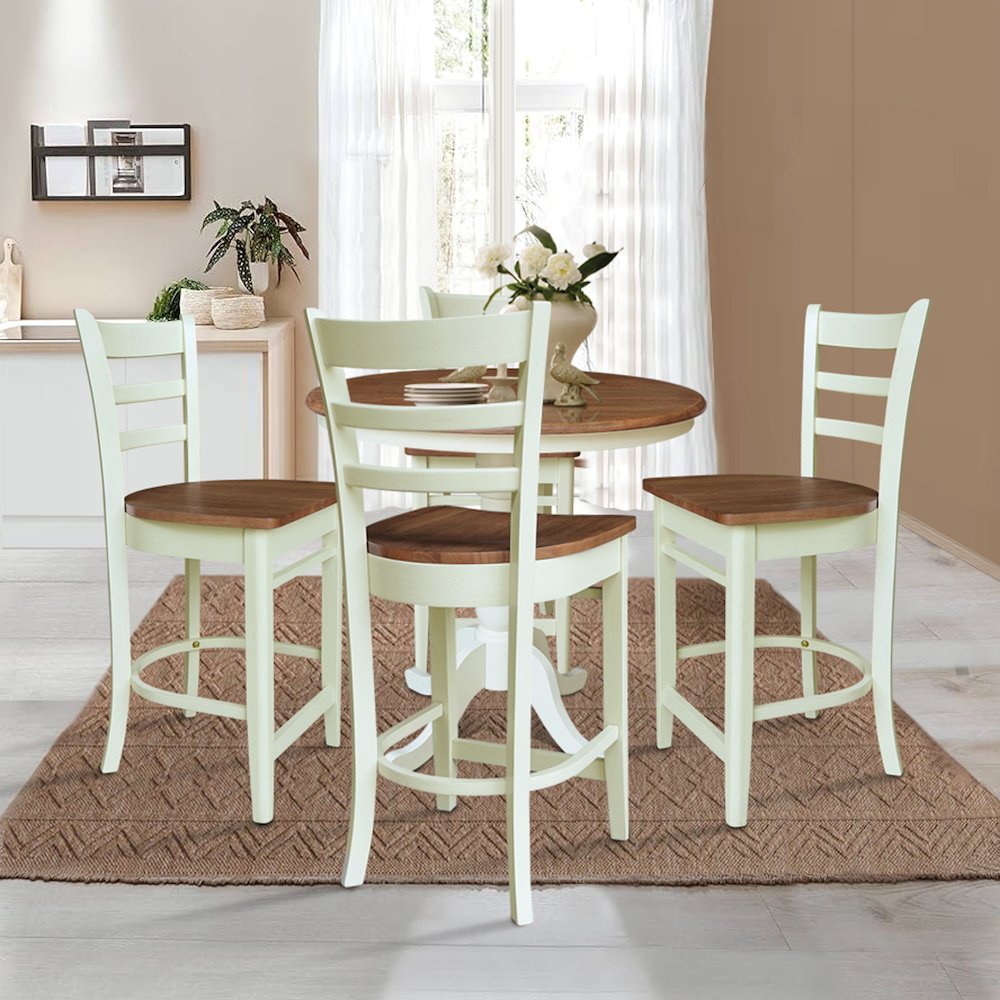 36" Round Pedestal Gathering Height Table With 4 Emily Counter Height Stools. Picture 4