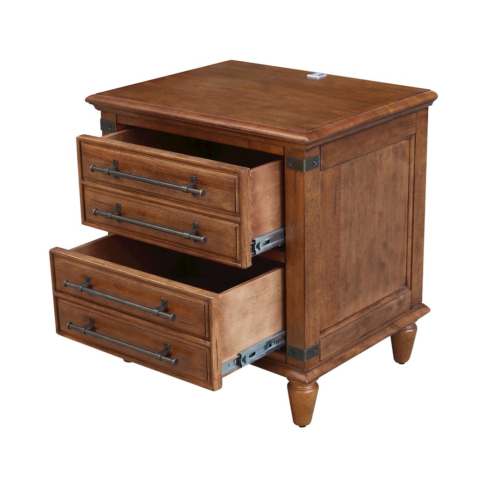 2-Drawer Nightstand with USB Charging, Rich Bourbon Brown Wide Bedside Chest. Picture 8