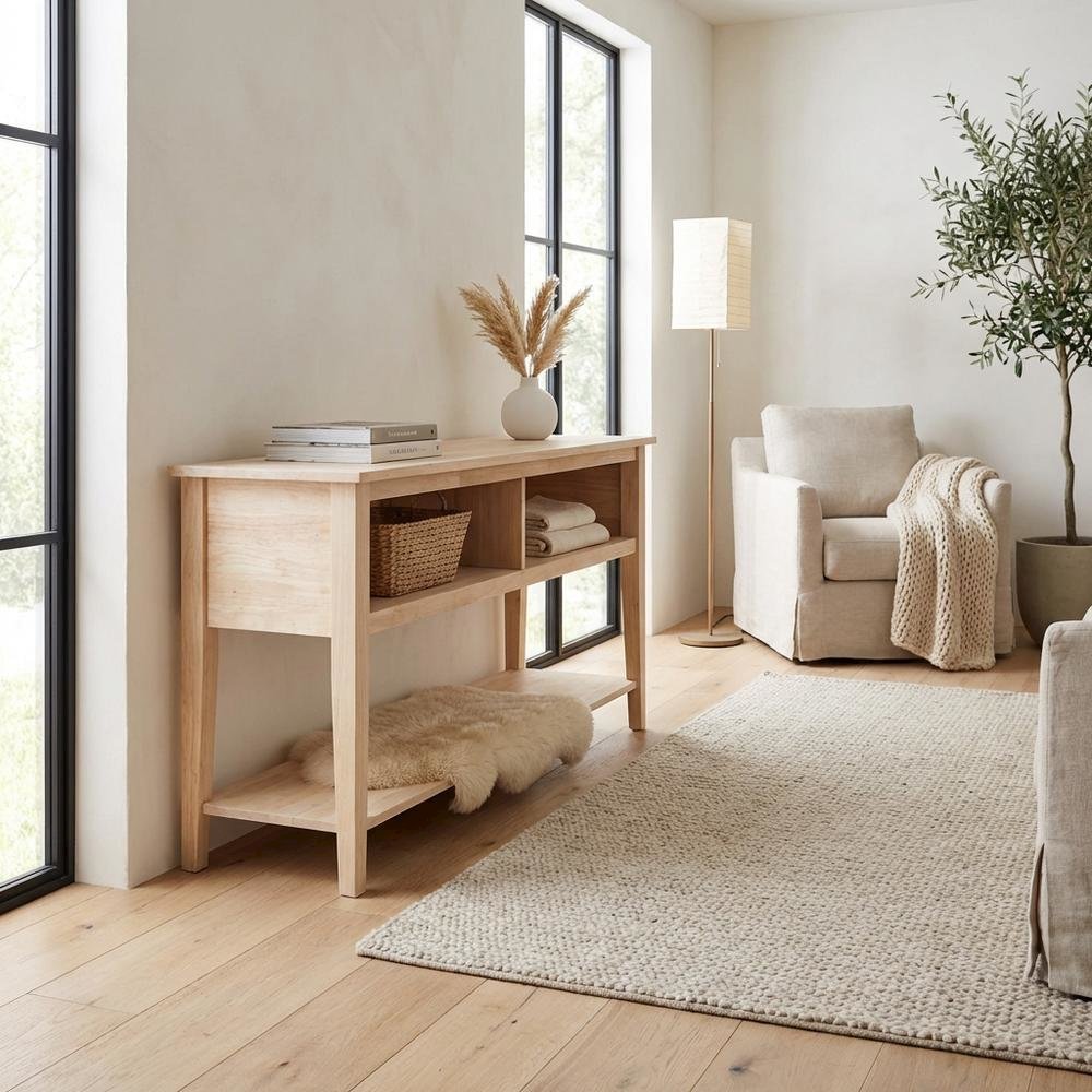 Unfinished Hardwood TV Stand with Spacious Surface for Modern Living. Picture 3