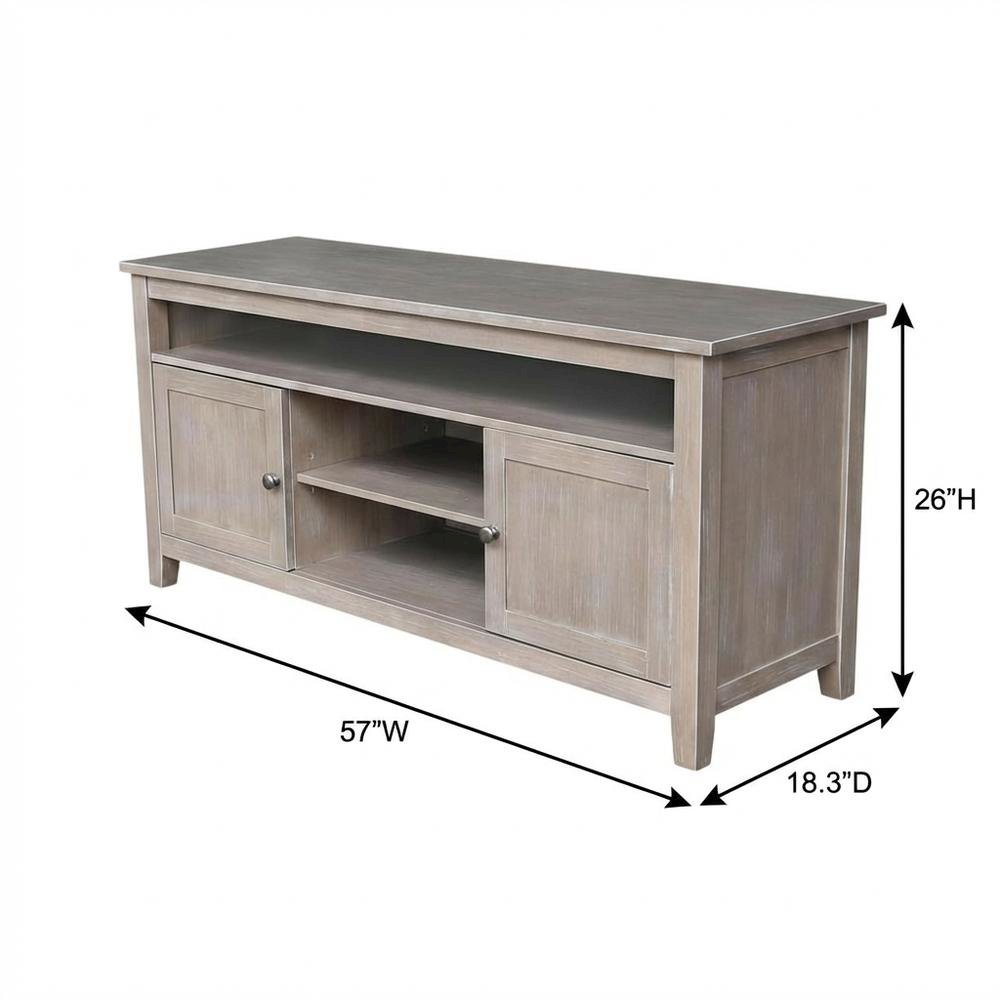 Washed Gray Taupe Entertainment TV Stand with 2 Doors and Hardwood Construction. Picture 7