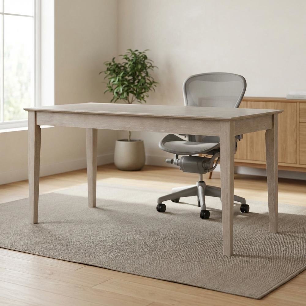 Large Washed Gray Taupe Writing Desk with Drawer, Spacious Workspace and Surface. Picture 8
