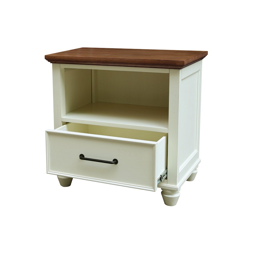 Solid Wood 1-Drawer Nightstand, Hickory and Shell Two-Tone Bedside Table. Picture 7