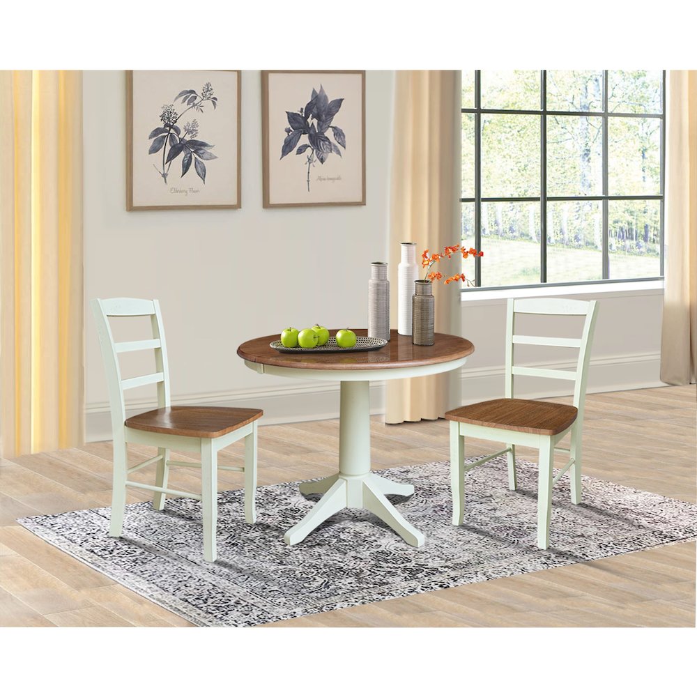 36" Round Extension Dining Table with 12" Leaf and 2 Dining Chairs. Picture 4