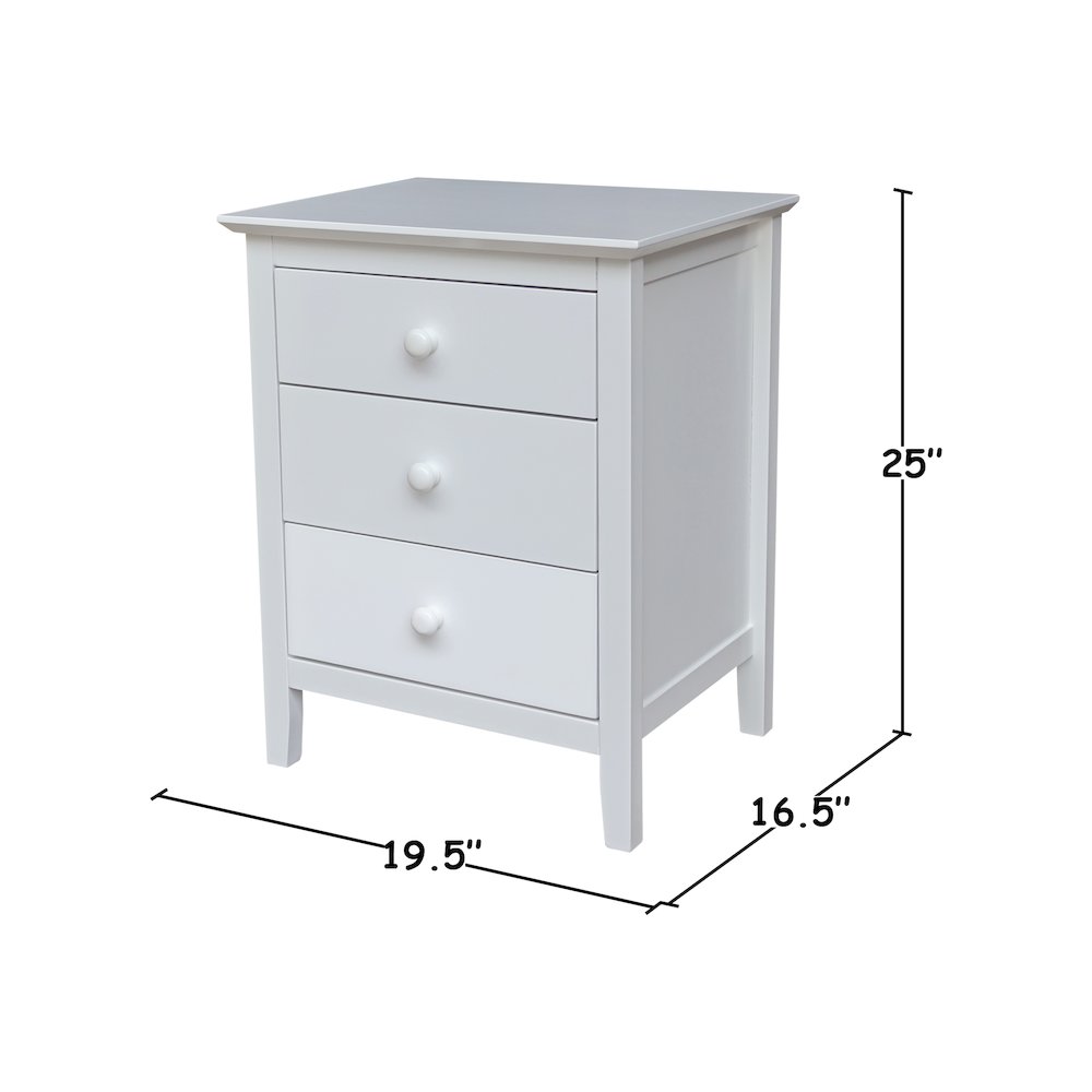Solid Wood Bedroom Nightstand with 3 Drawers, White. Picture 7