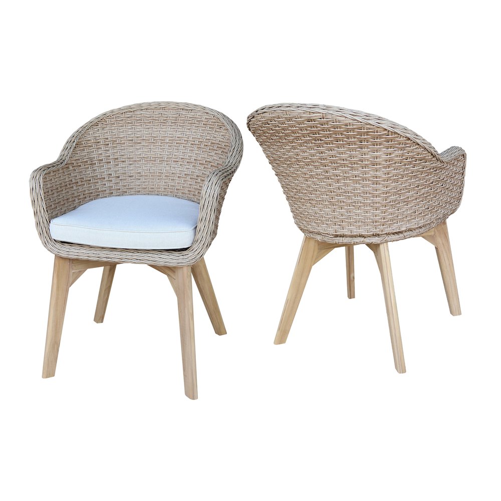 Outdoor Set of Two Wicker Dining Chairs with Cusions, Natural. Picture 2