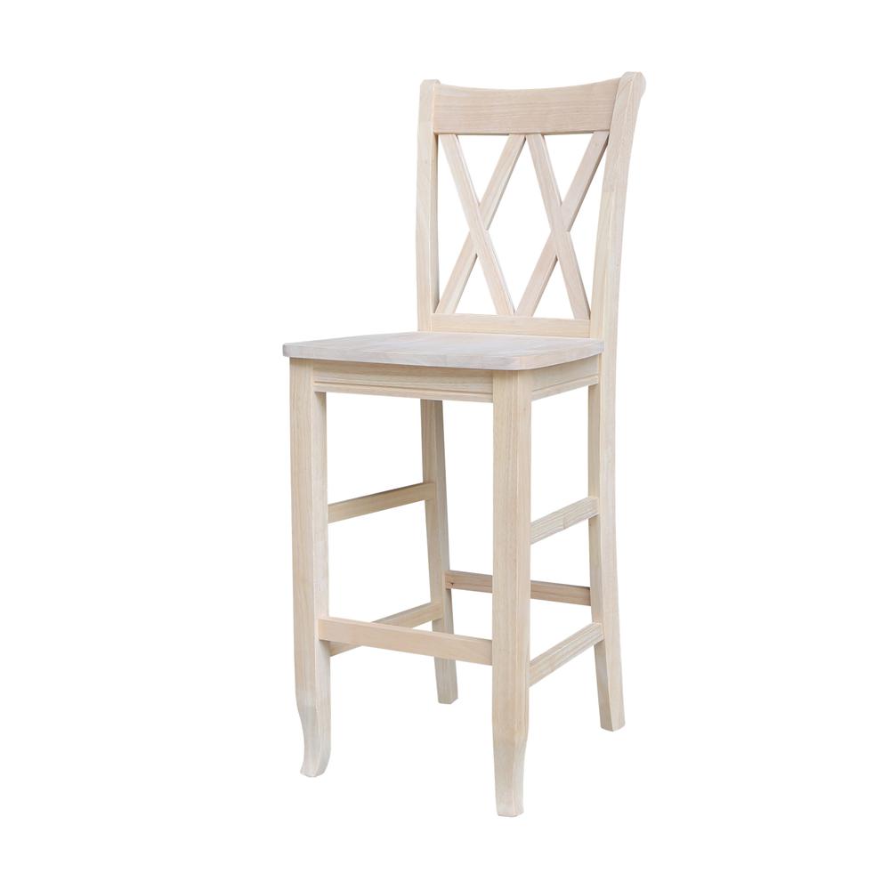 Double X-Back Bar height Stool - 30" Seat Height , Unfinished. Picture 1