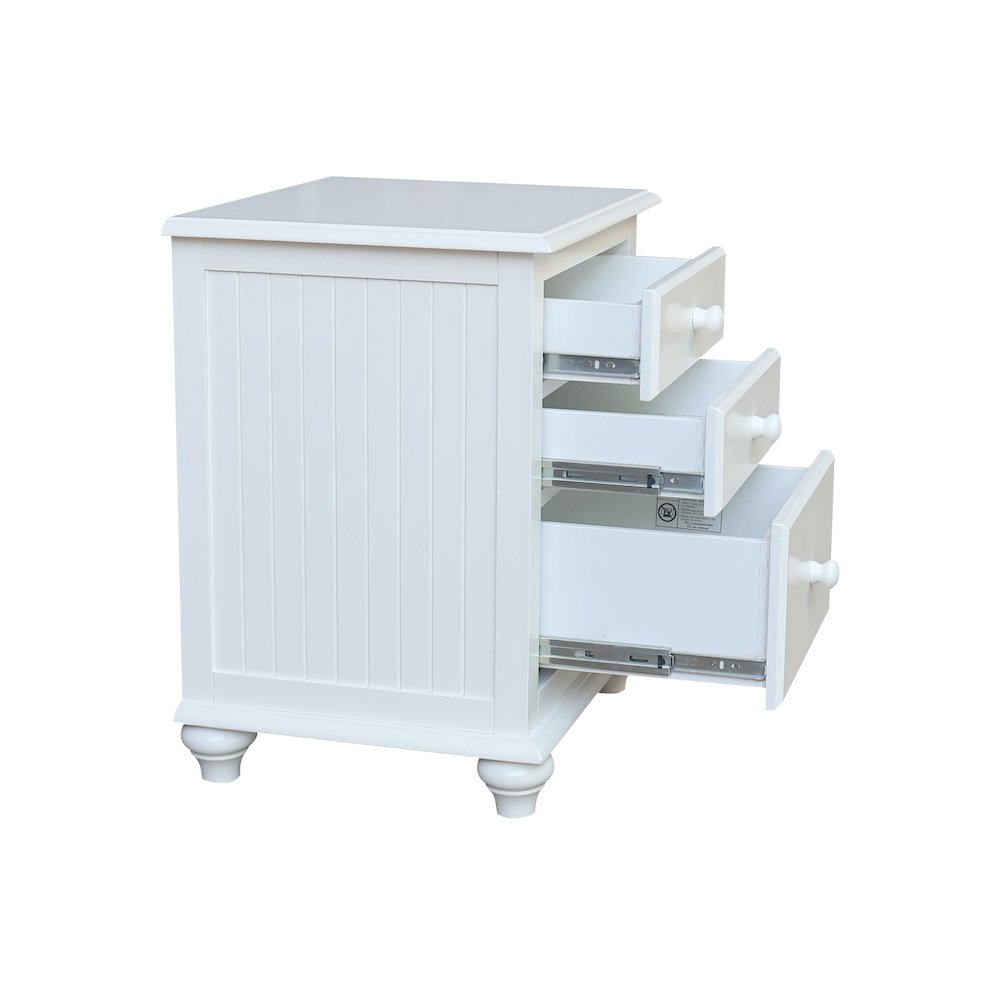 Solid Wood 3-Drawer Nightstand, Classic White Bedside Table with Tiered Storage. Picture 9