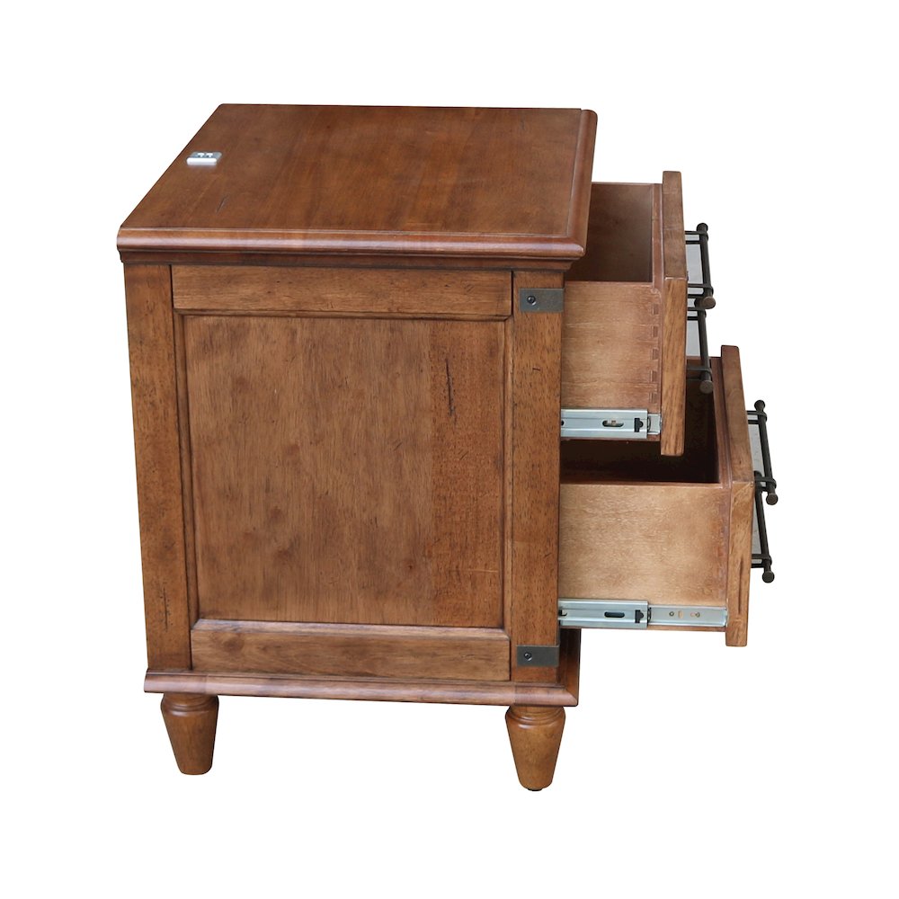 2-Drawer Nightstand with USB Charging, Rich Bourbon Brown Wide Bedside Chest. Picture 9