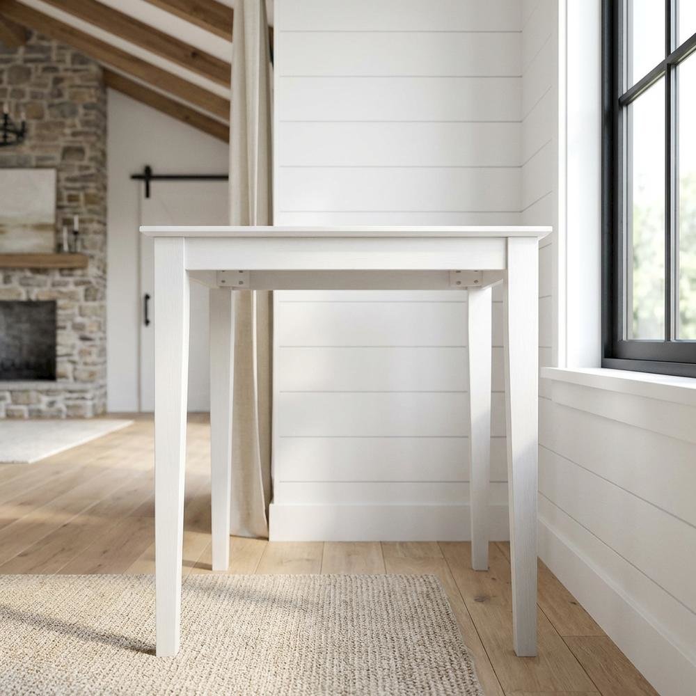 Counter Height Outdoor Dining Table with Solid Wood Top in White. Picture 8