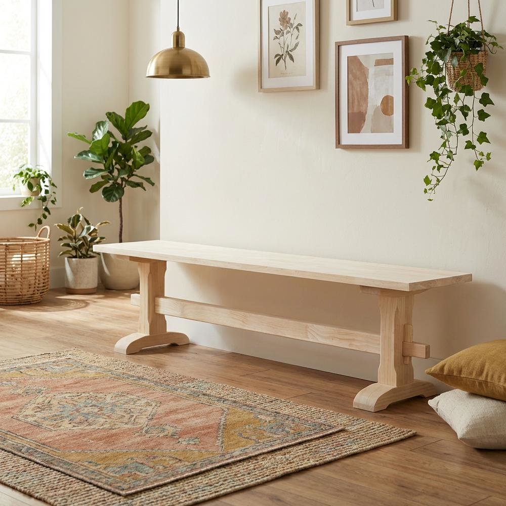 Unfinished Trestle Bench with Sturdy Construction and Wipe Clean Finish. Picture 2