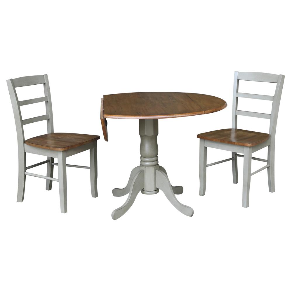 42" Dual Drop Leaf Pedestal Dining Table with 2 Madrid Ladderback Chairs. Picture 3