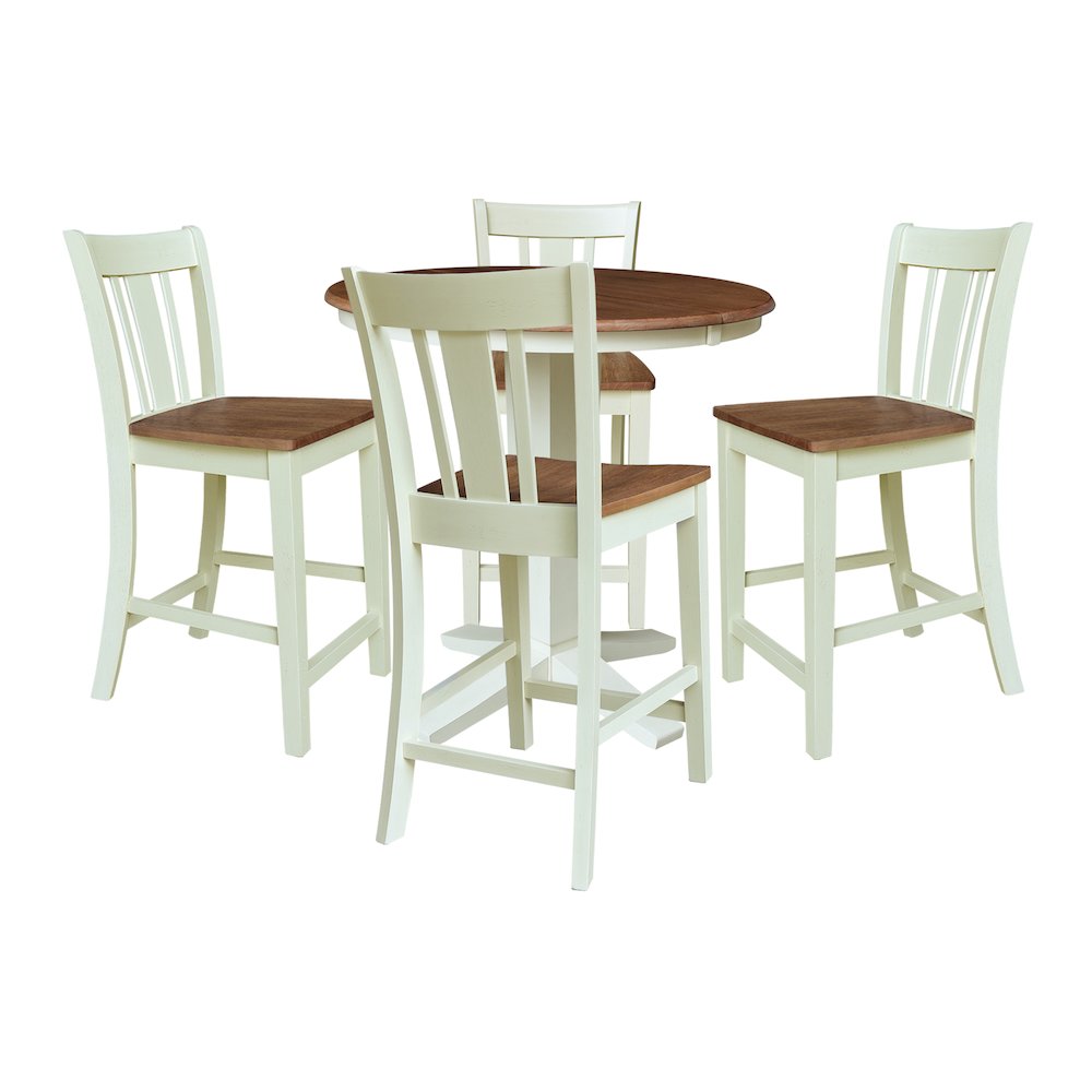 36" Round Extension Table with 4 Counter Height Stools. Picture 1