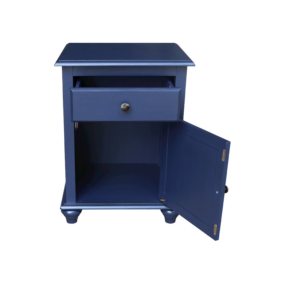 Solid Wood Nightstand with Storage Cabinet, Modern Denim Blue Bedside Table. Picture 8