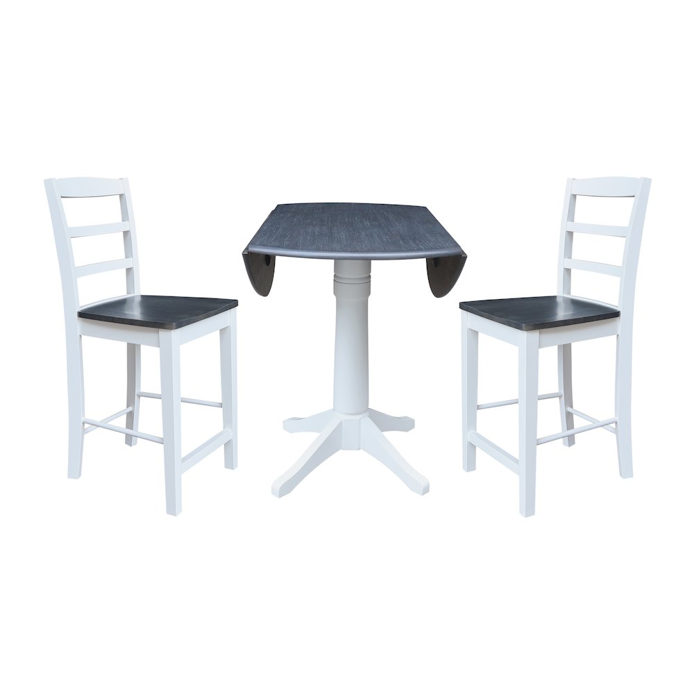 42" Round Top Dual Drop Leaf Pedestal Table with 2 Stools. Picture 3