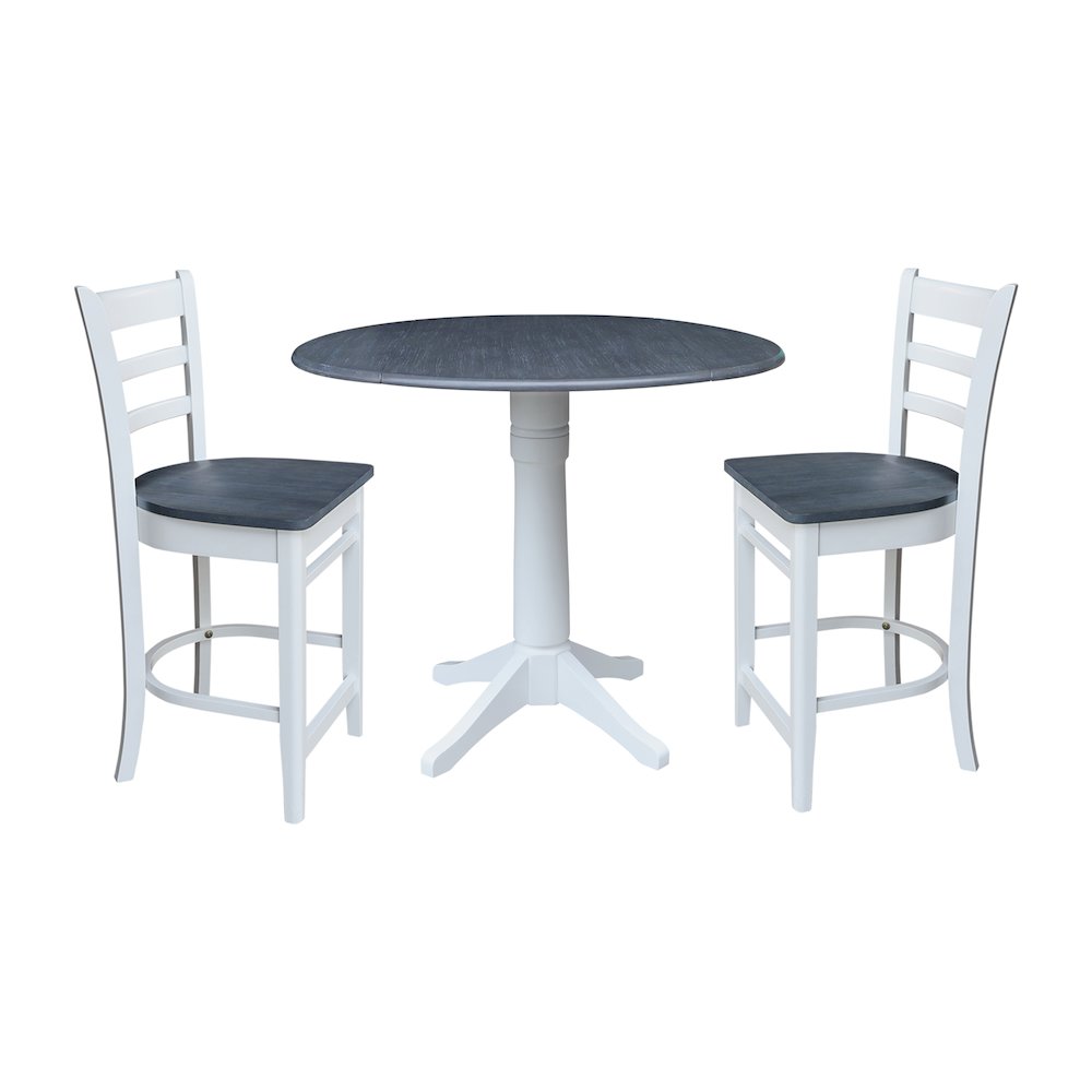 42" Round Top Dual Drop Leaf Pedestal Table with 2 Stools. Picture 1