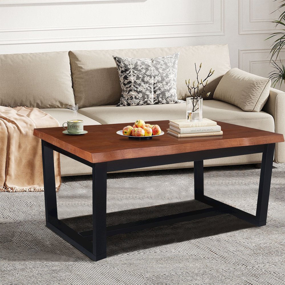 Live Edge Solid Wood Coffee Table, Bourbon Oak/Black. Picture 6