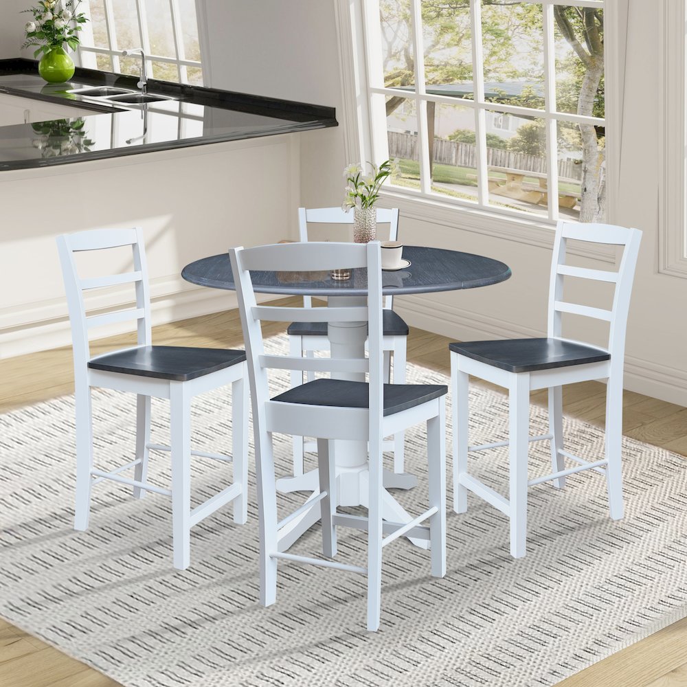 42" Round Top Dual Drop Leaf Pedestal Table with 4 Stools. Picture 4