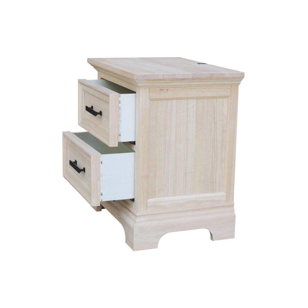 2-Drawer Nightstand with USB Charging Port, Ready to Finish Bedside Table. Picture 8