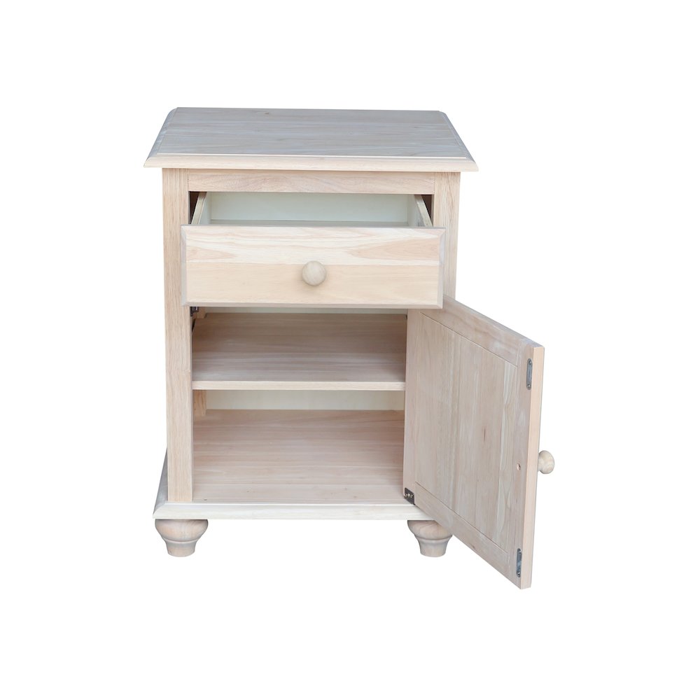 Solid Wood Nightstand with Storage Cabinet, Ready to Finish Bedside Table. Picture 6