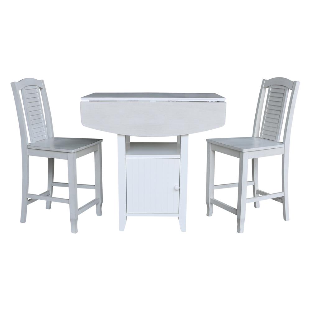 Dual Drop Leaf Bistro Table Counter Height With Storage, 2 Counter Height Stools. Picture 2